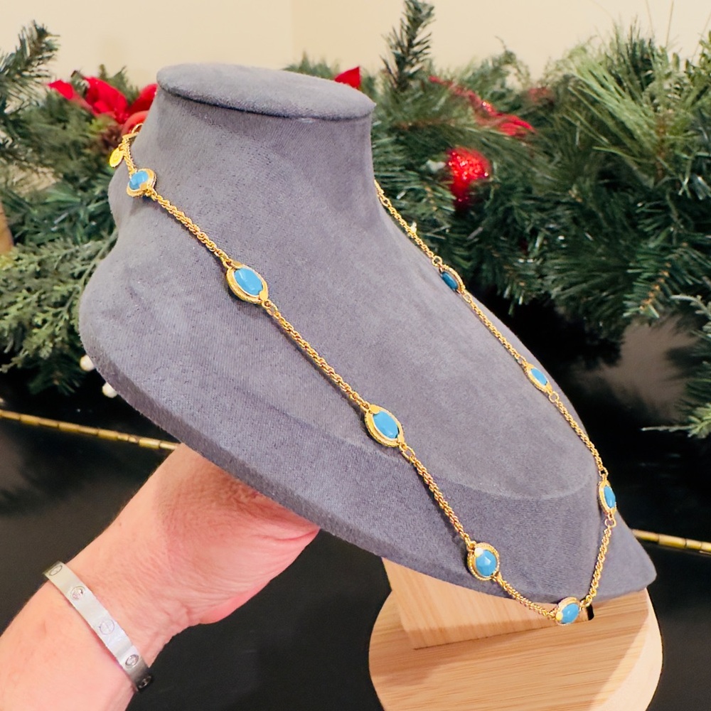 NWT authentic luxury RARE Julie Vos Gold Necklace with Turquoise Stones - Picture 9 of 16